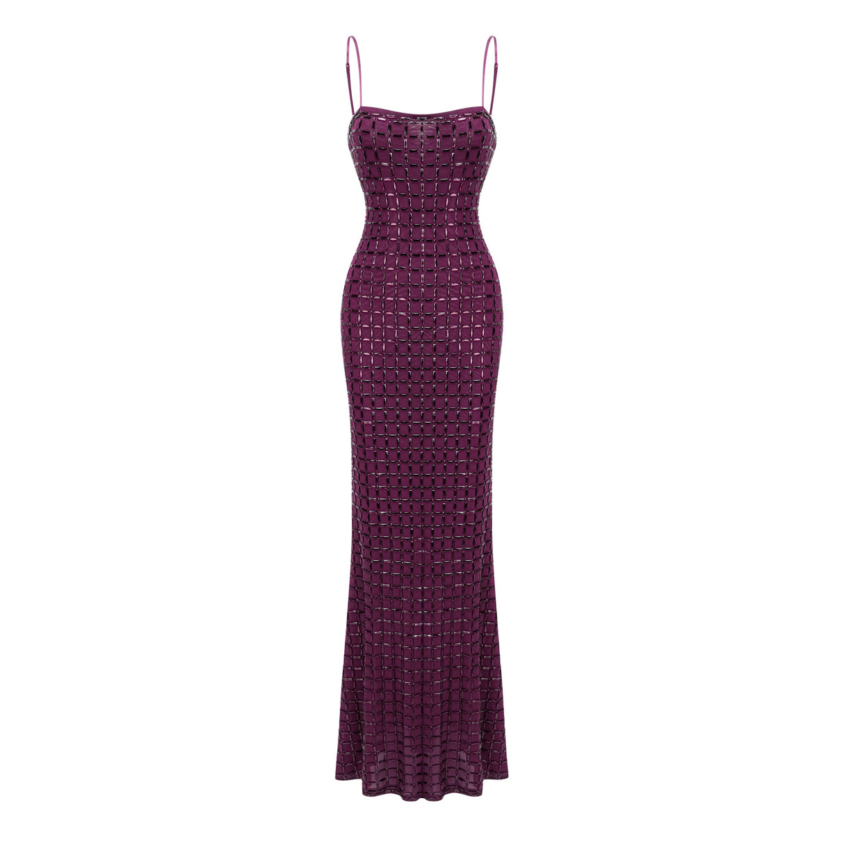 Aurohaya Térébenthine Purple Rhinestone Mesh Maxi Dress