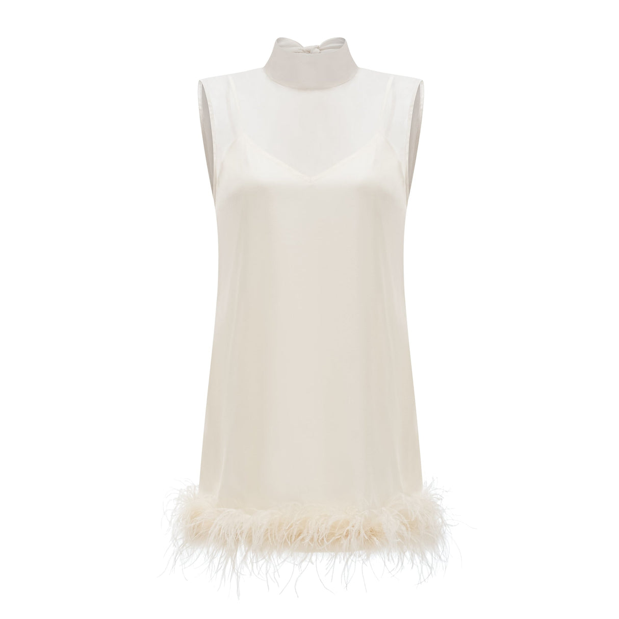 Aurohaya Adrienne White Feather Trim Mini Dress