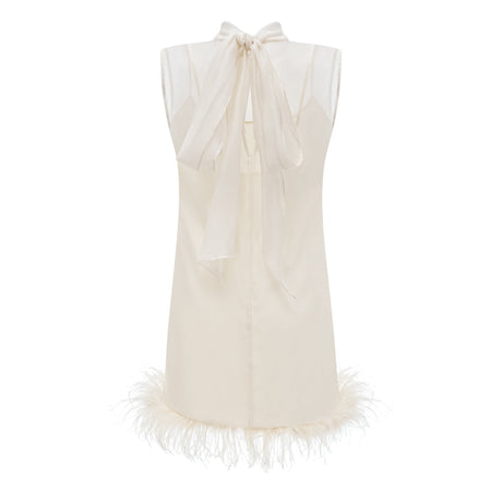 Aurohaya Adrienne White Feather Trim Mini Dress