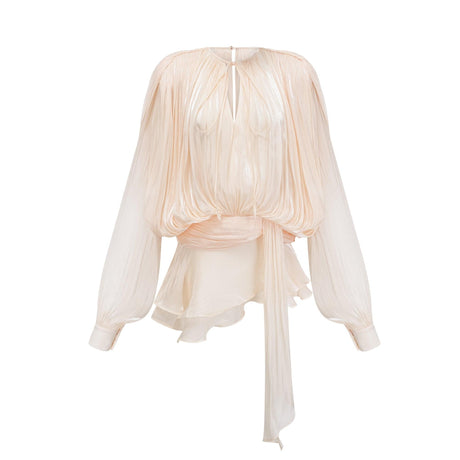 Aurohaya Eugénie Neutral Fully Pleated Ruffled Mini Dress