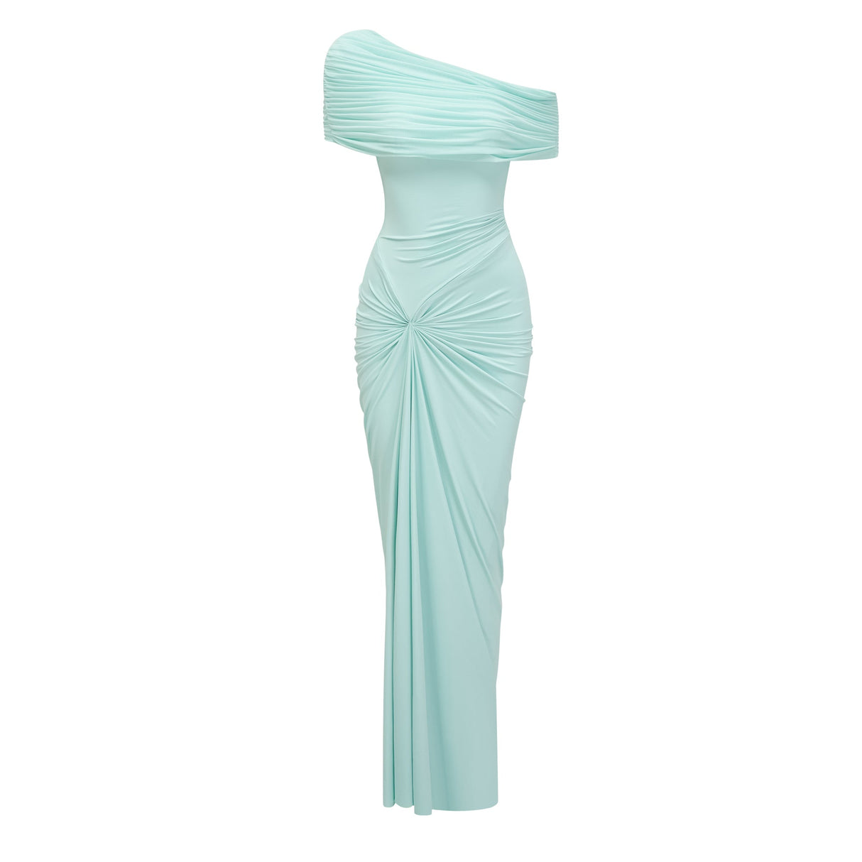 Aurohaya Katya Green Asymmetrical Gathered Maxi Dress