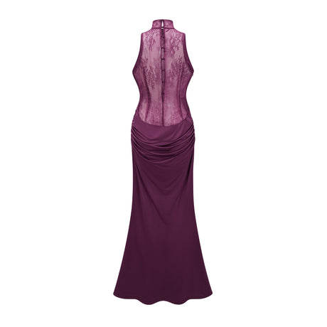 Aurohaya Célestine Magenta Lace Bodice Ruched Maxi Dress