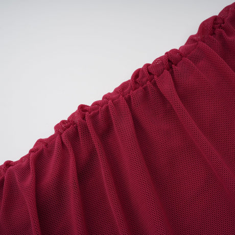 Aurohaya Sylphe Red Asymmetrical Ruched Mesh Maxi Dress