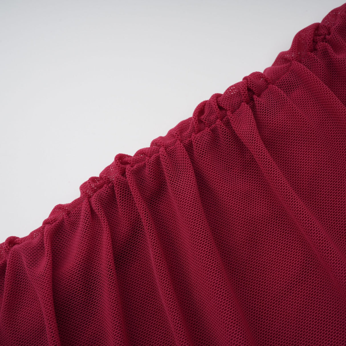 Aurohaya Sylphe Red Asymmetrical Ruched Mesh Maxi Dress