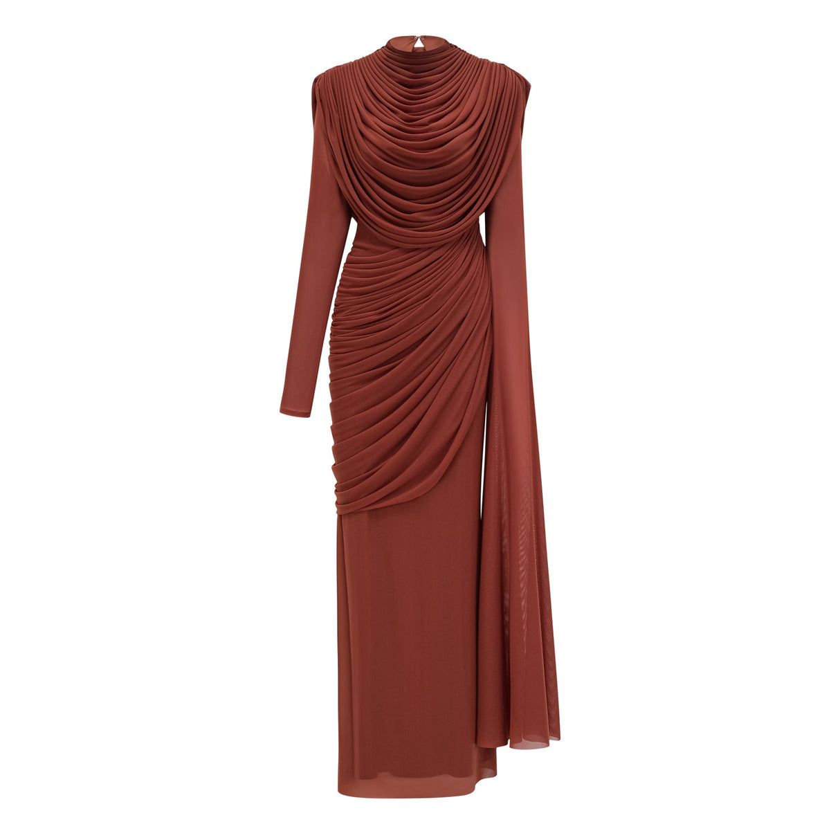Aurohaya Danaé Brown Shirred-effect Draped Maxi Dress