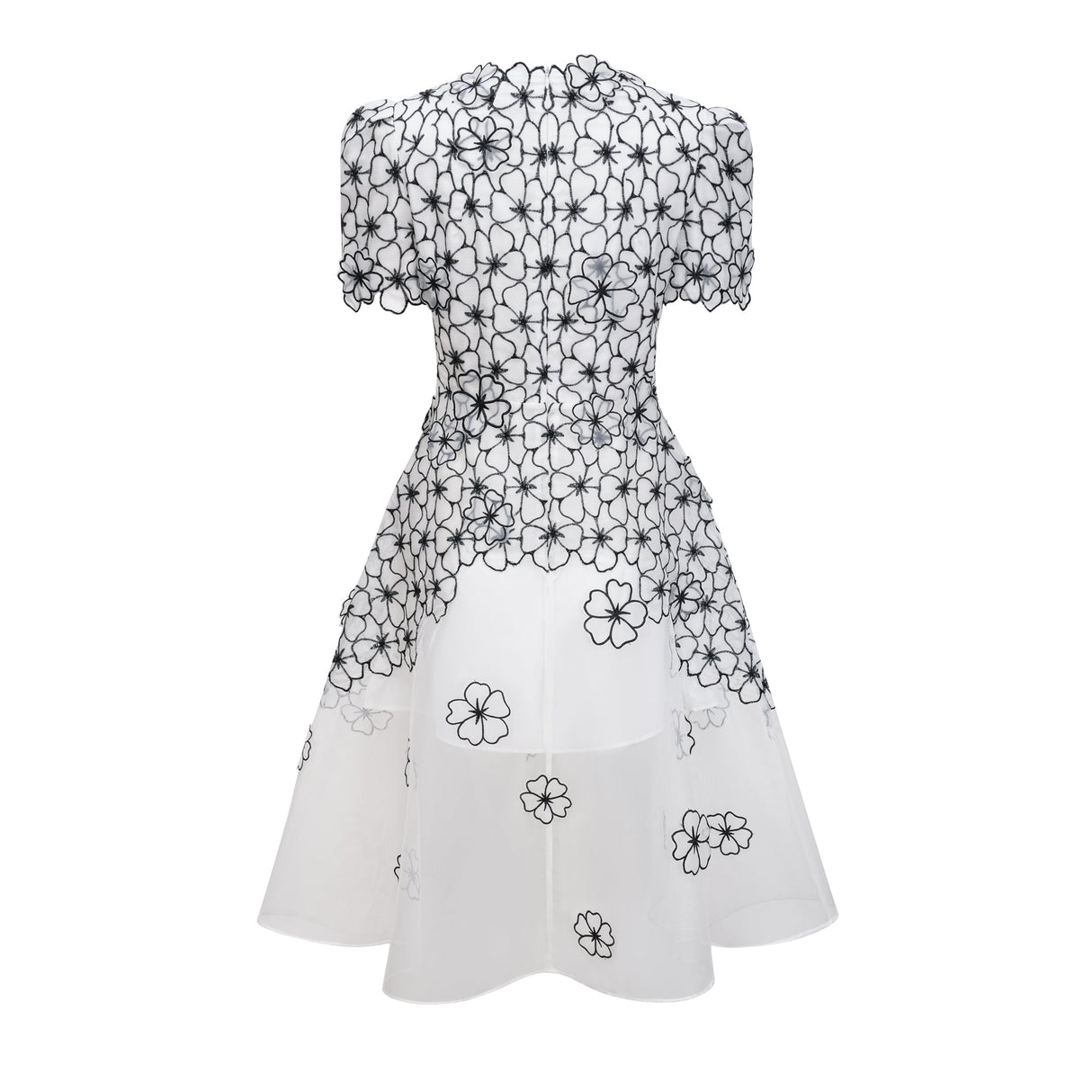 Aurohaya Yaelle White Floral Appliqué Tulle Midi Dress
