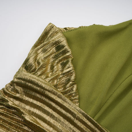Aurohaya Alchimie Gold Glossy Pleated Maxi Dress
