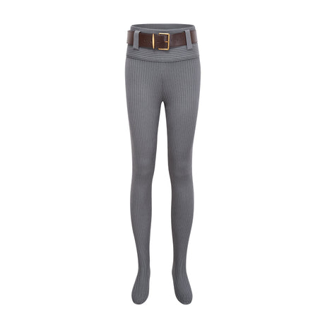 Aurohaya Claire Grey Ribbed Knit Bodysuit & Trousers Set
