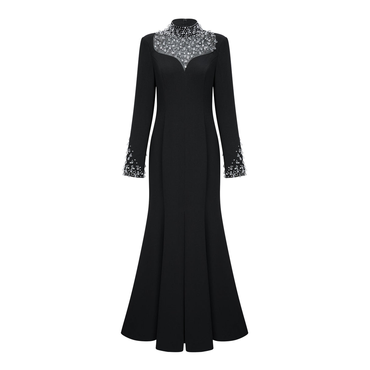 Aurohaya Oona Black Embellished Flared Maxi Gown
