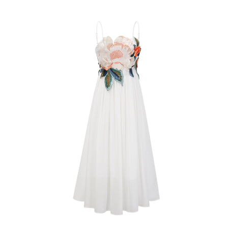 Aurohaya Josette floral-embroidered shirred maxi dress in White