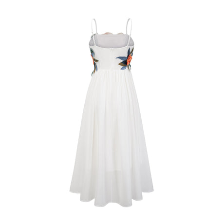 Aurohaya Josette floral-embroidered shirred maxi dress in White