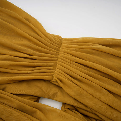 Aurohaya Ludivine Ocher Off-shoulder Cut-out Ruched Maxi Dress
