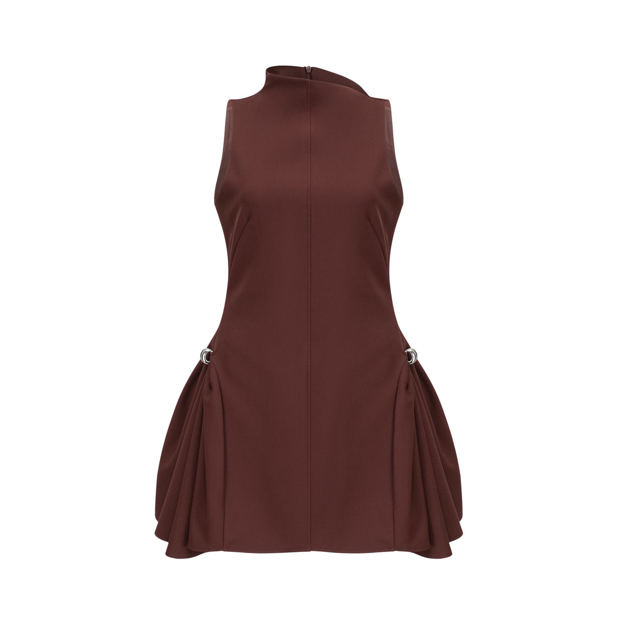 Aurohaya Dora brown asymmetrical-neck puff mini dress