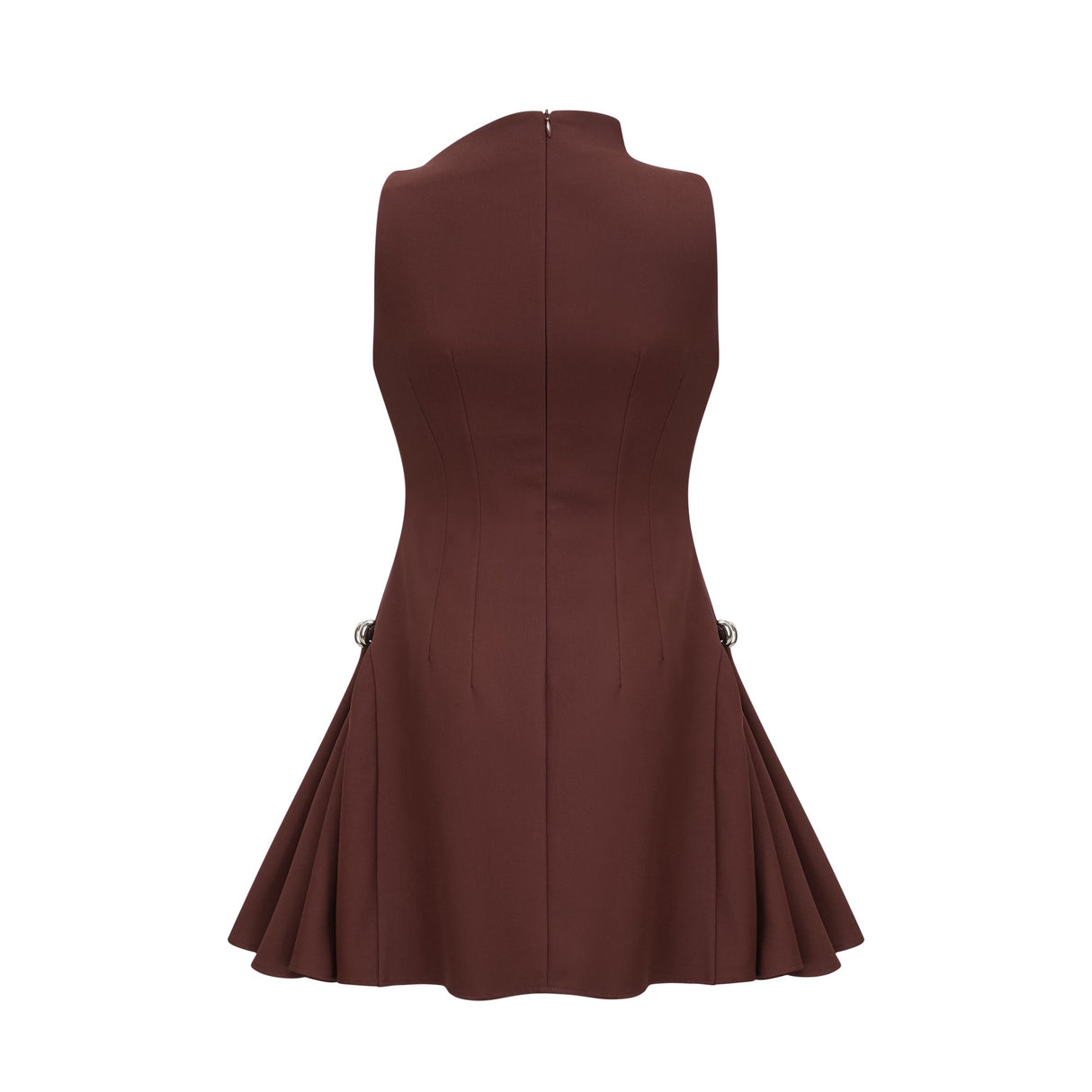 Aurohaya Dora brown asymmetrical-neck puff mini dress