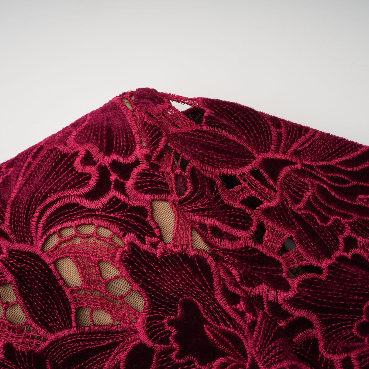 Aurohaya Hafdis Red Floral Embroidered Midi Dress