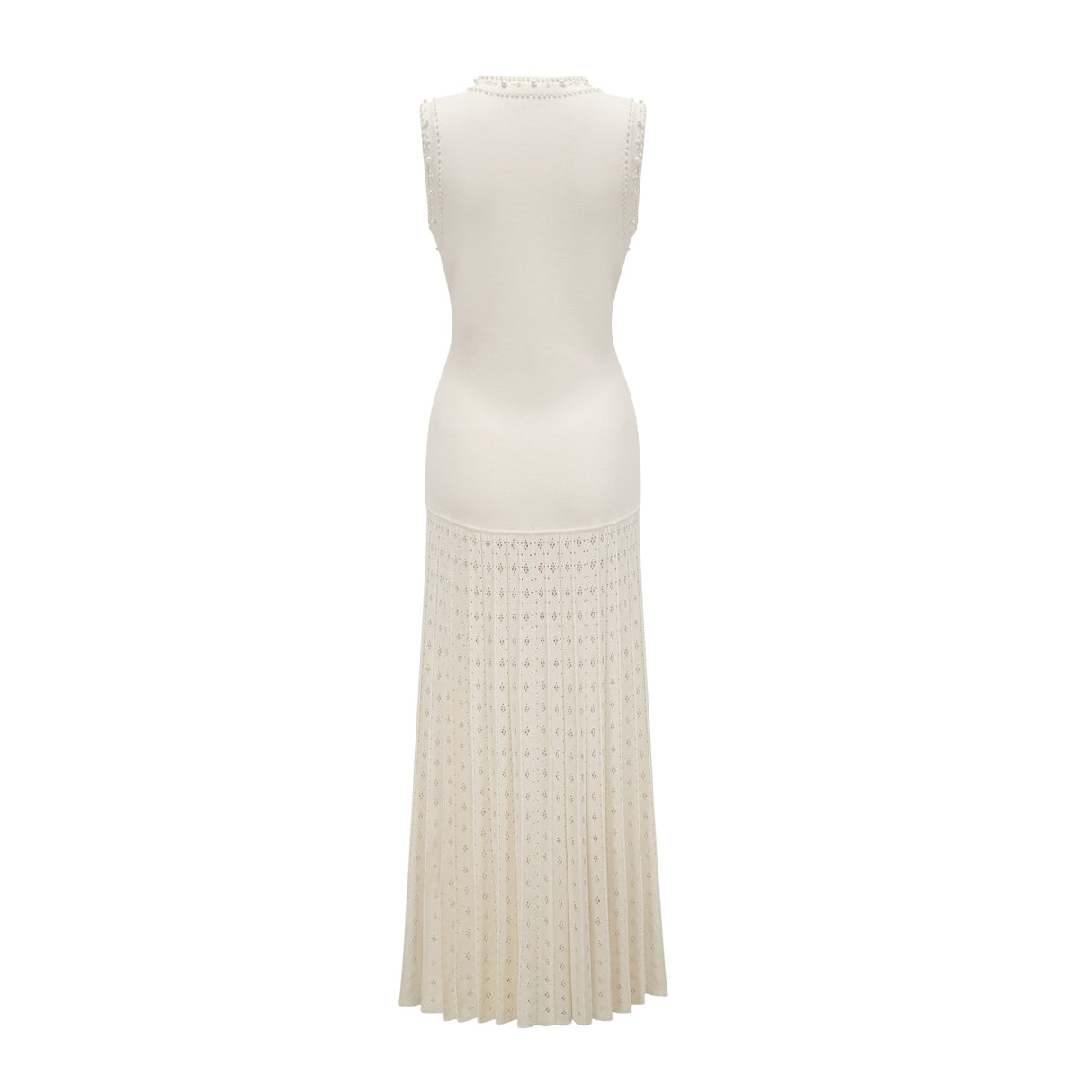Aurohaya Donatienne white faux-pearl knitted maxi dress