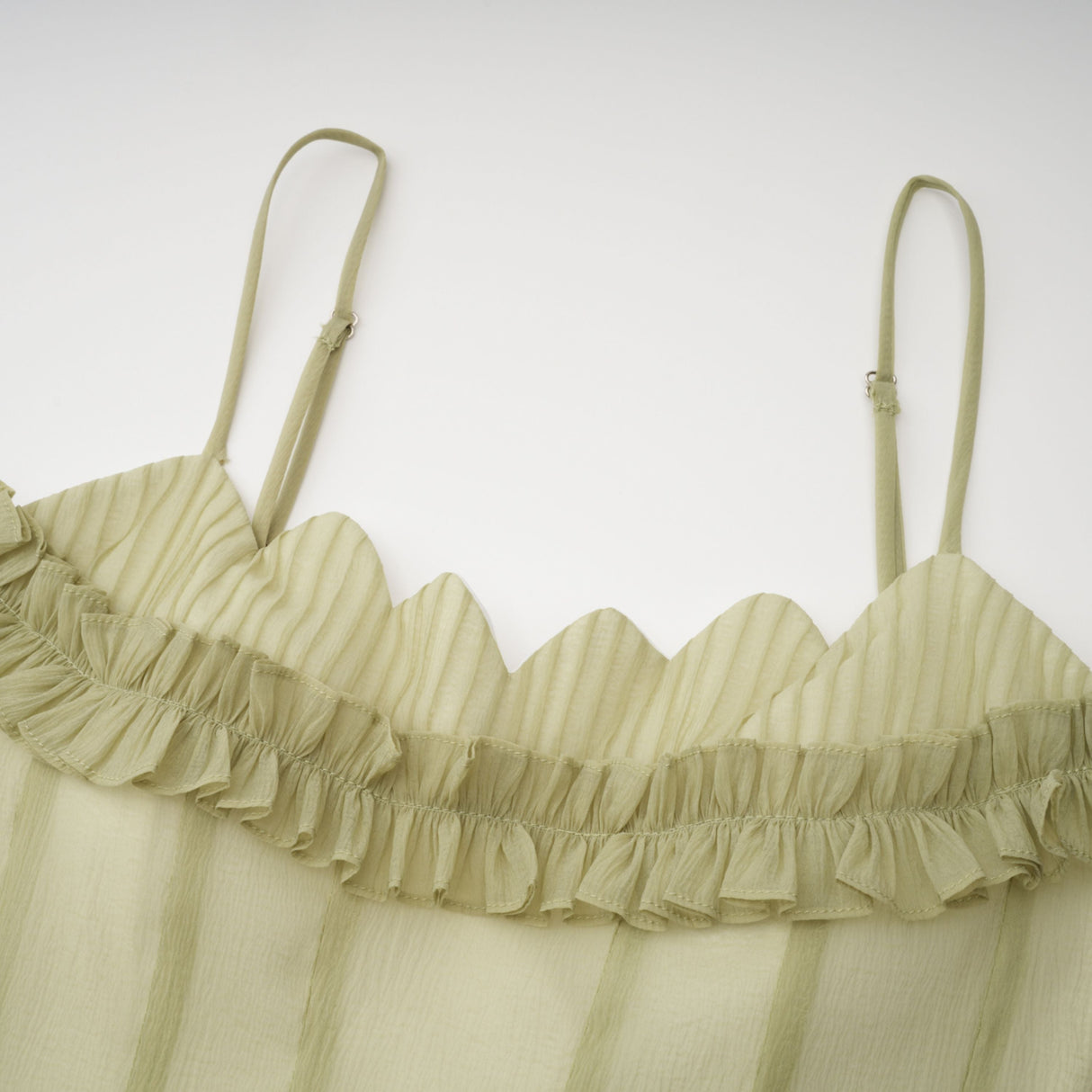 Aurohaya Matcha Ruffled Shirred Tulle Maxi Dress