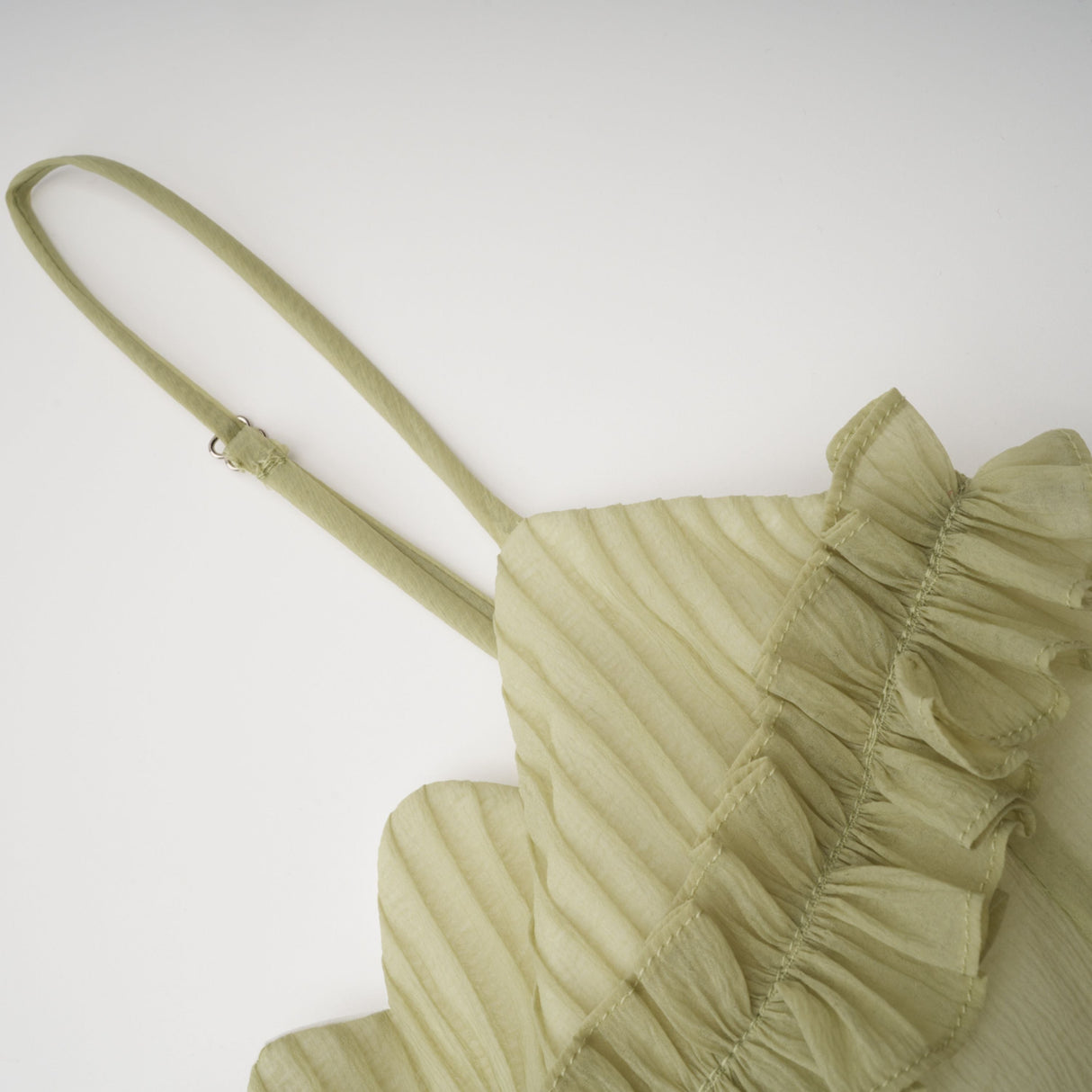 Aurohaya Matcha Ruffled Shirred Tulle Maxi Dress