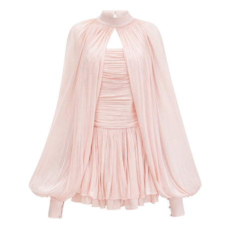 Aurohaya Bernice Pink Glossy Cape & Dress Set