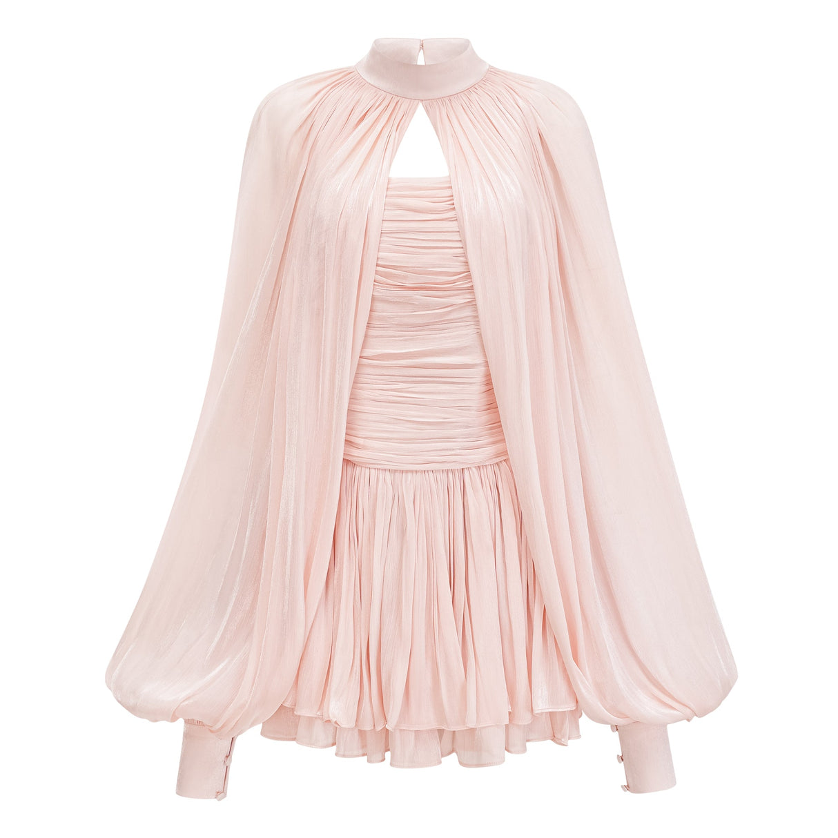 Aurohaya Bernice Pink Glossy Cape & Dress Set