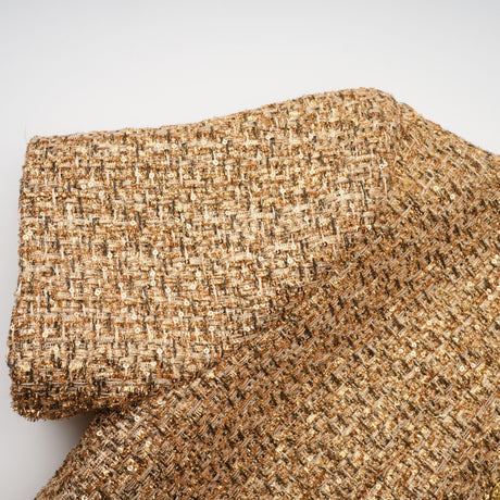 Aurohaya Arna Gold Round Neck Tweed Mini Dress
