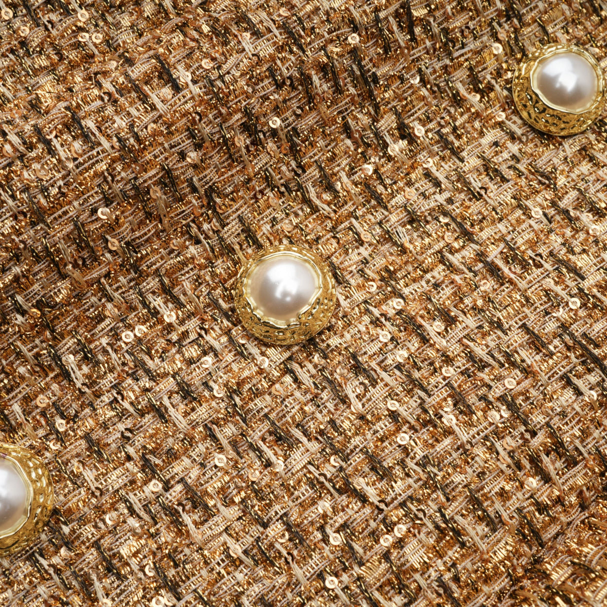 Aurohaya Arna Gold Round Neck Tweed Mini Dress