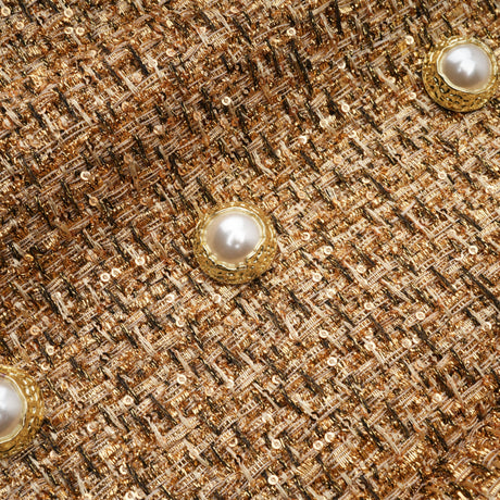 Aurohaya Arna Gold Round Neck Tweed Mini Dress