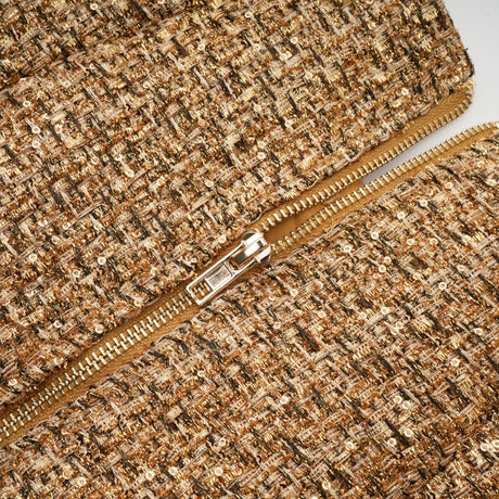 Aurohaya Arna Gold Round Neck Tweed Mini Dress