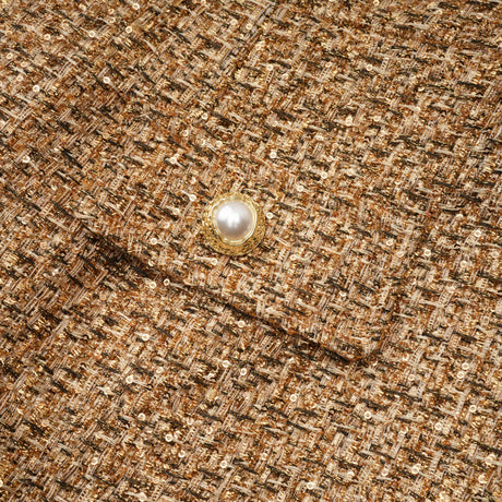 Aurohaya Arna Gold Round Neck Tweed Mini Dress