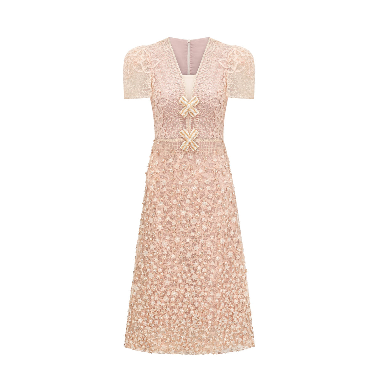 Aurohaya Bérengère Neutrals Faux-flower Crochet Midi Dress