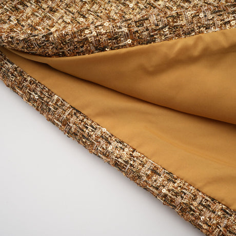 Aurohaya Arna Gold Round Neck Tweed Mini Dress