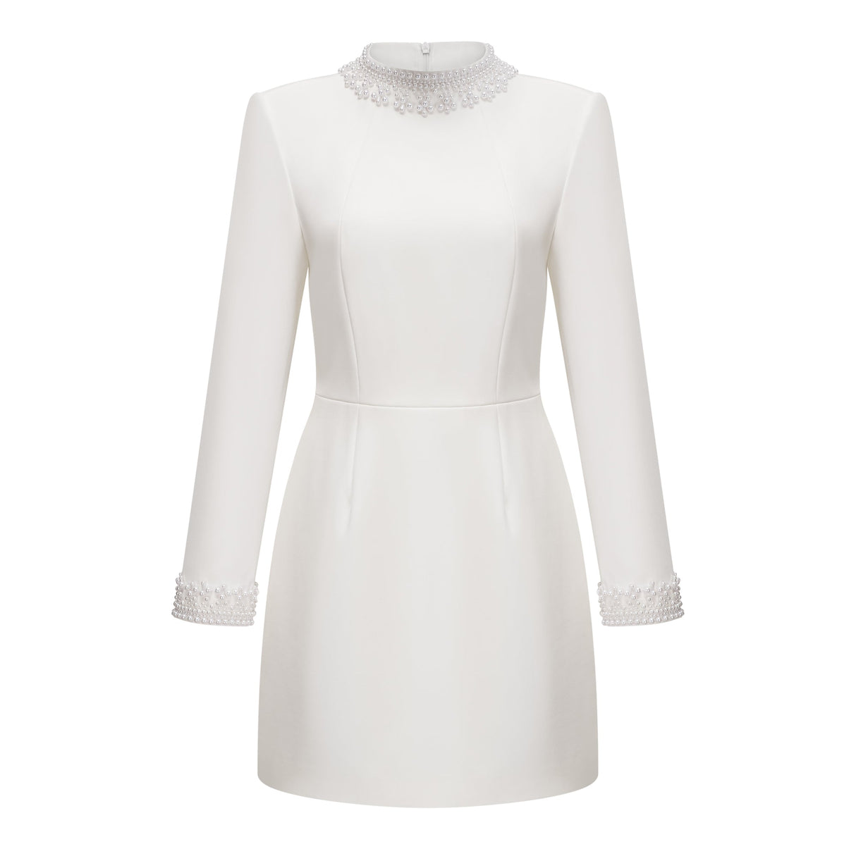 Aurohaya Bernadette White Faux Pearl Mini Dress