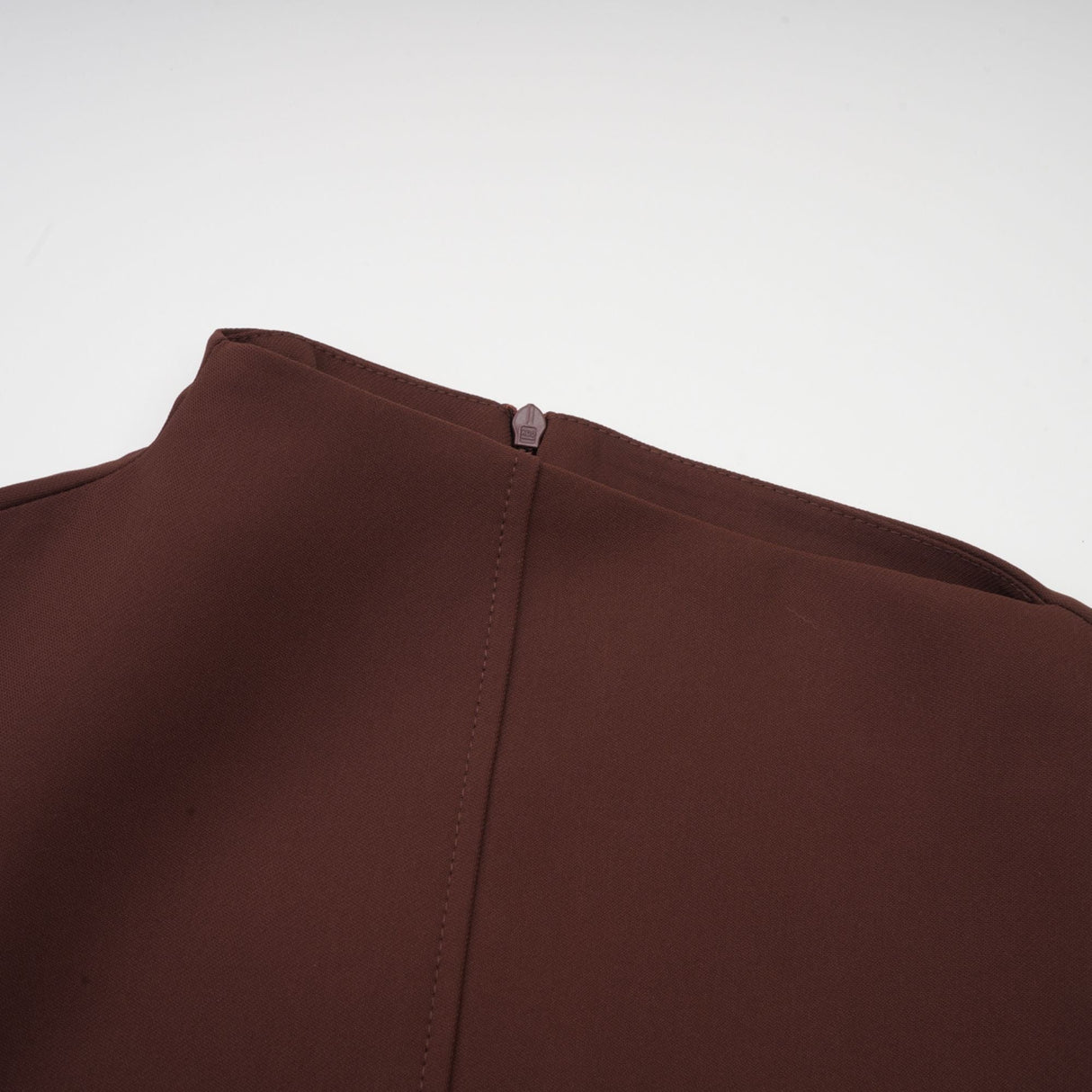 Aurohaya Dora brown asymmetrical-neck puff mini dress