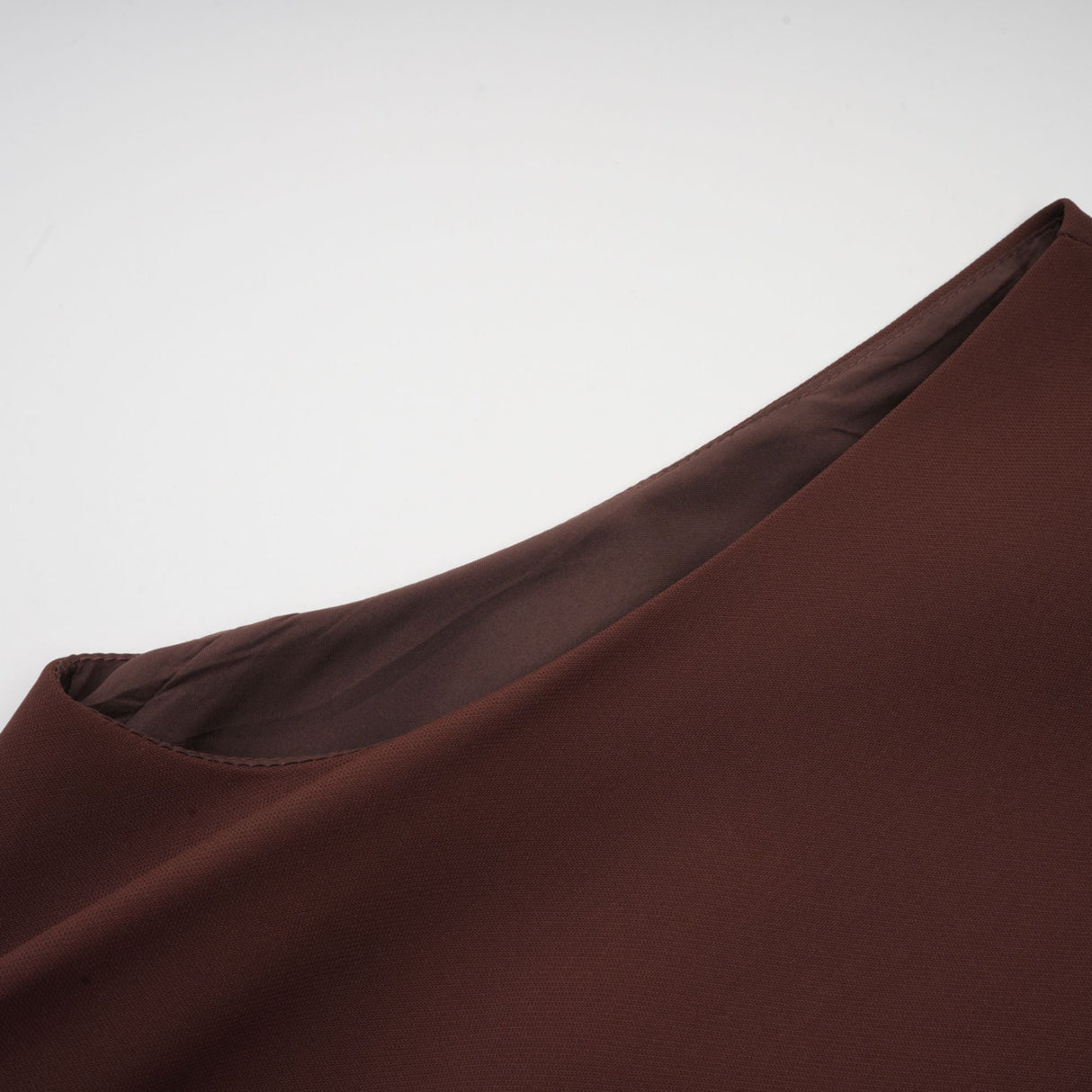 Aurohaya Dora brown asymmetrical-neck puff mini dress