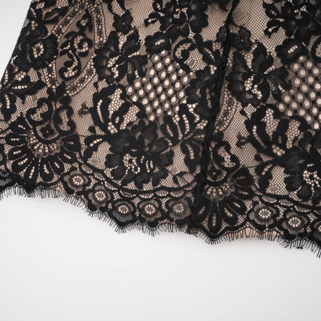 Aurohaya Aleksandra Black Floral Lace Mini Dress
