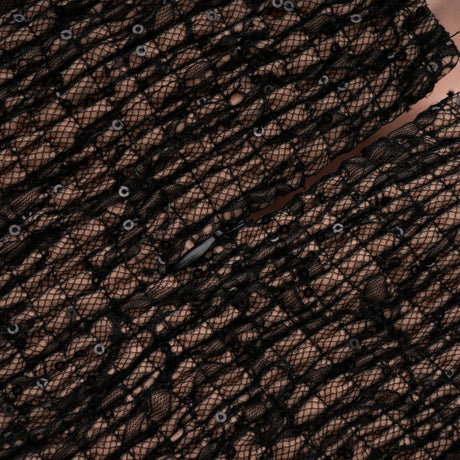 Aurohaya Velia Black Lace Glitter Tulle Maxi Gown