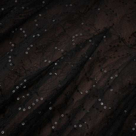 Aurohaya Velia Black Lace Glitter Tulle Maxi Gown