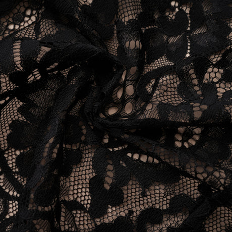 Aurohaya Aleksandra Black Floral Lace Mini Dress