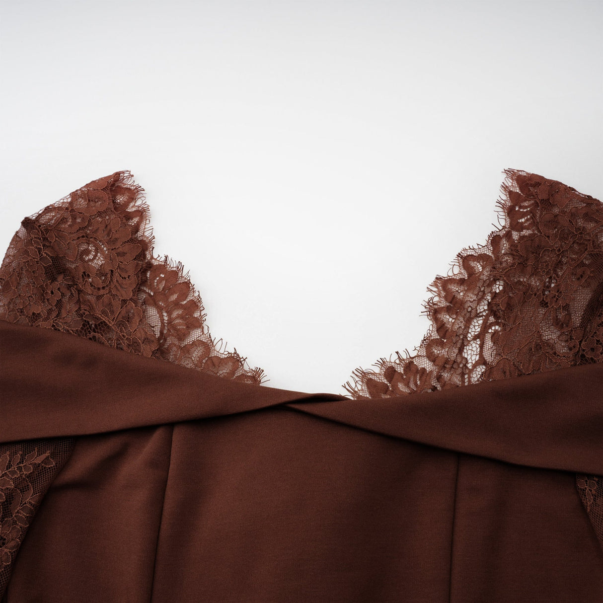 Aurohaya Georgiana Brown Lace Panel Flared Maxi Gown