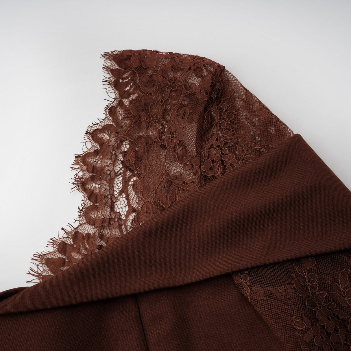 Aurohaya Georgiana Brown Lace Panel Flared Maxi Gown