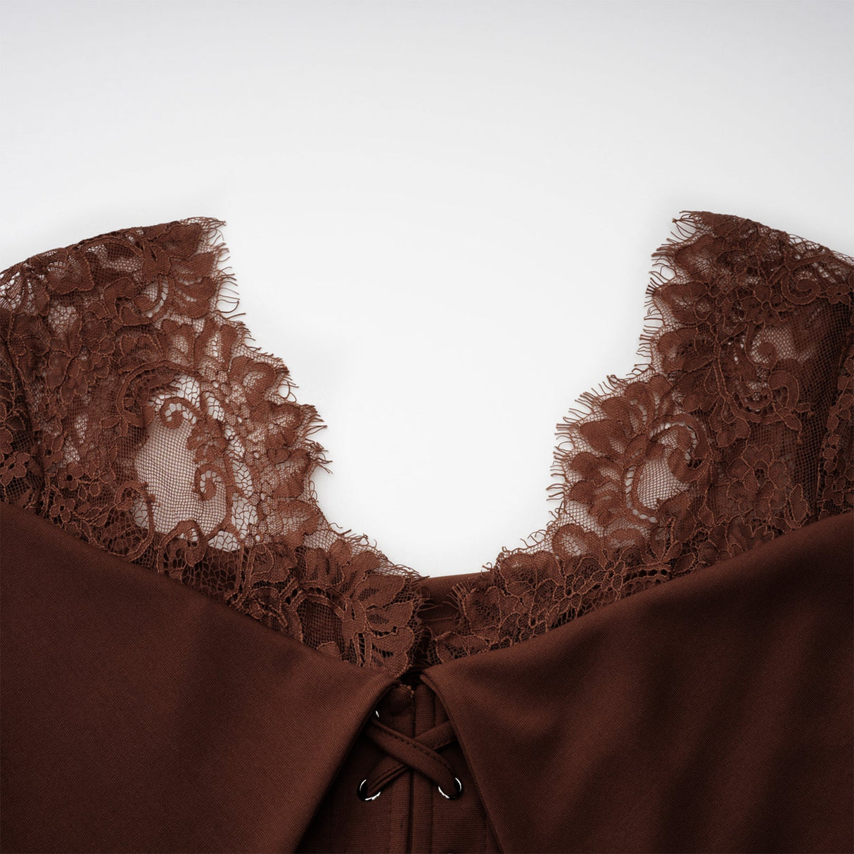 Aurohaya Georgiana Brown Lace Panel Flared Maxi Gown