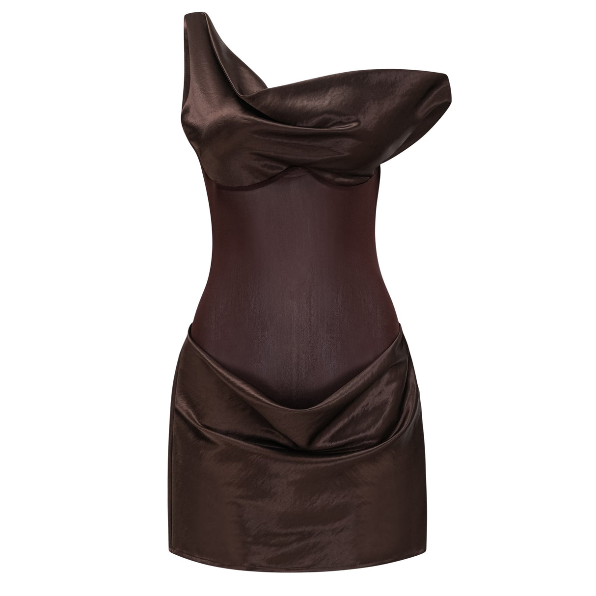 Aurohaya Pernilla Brown One Shoulder Satin Mini Dress