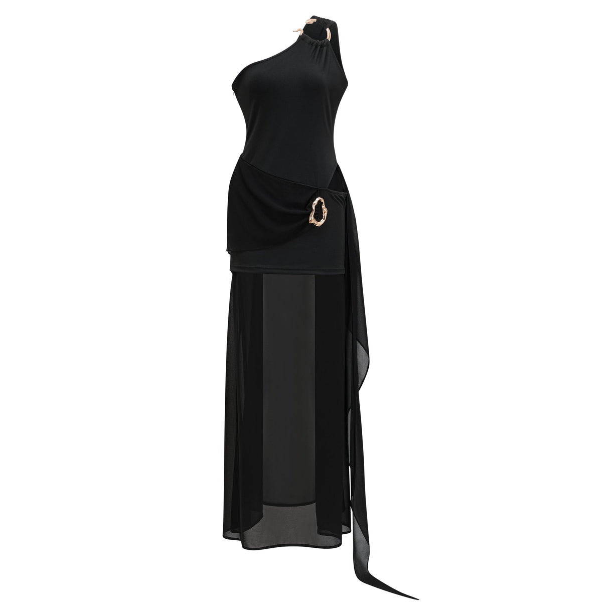 Aurohaya Tiziana Black One Shoulder Cut Out Maxi Dress