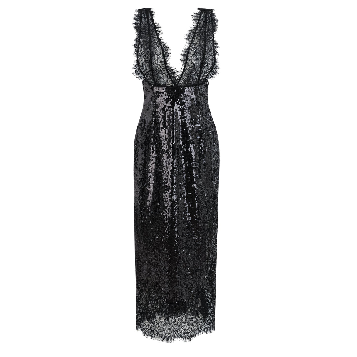 Aurohaya Ava Black Lace Panel Sequined Maxi Dress