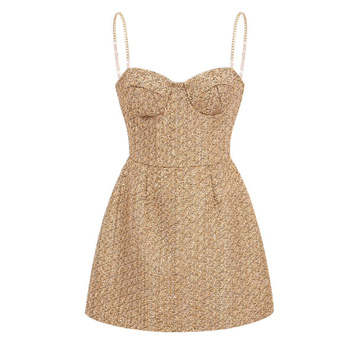 Aurohaya Arna Gold Sweetheart Neckline Tweed Mini Dress