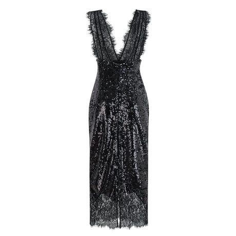 Aurohaya Ava Black Lace Panel Sequined Maxi Dress