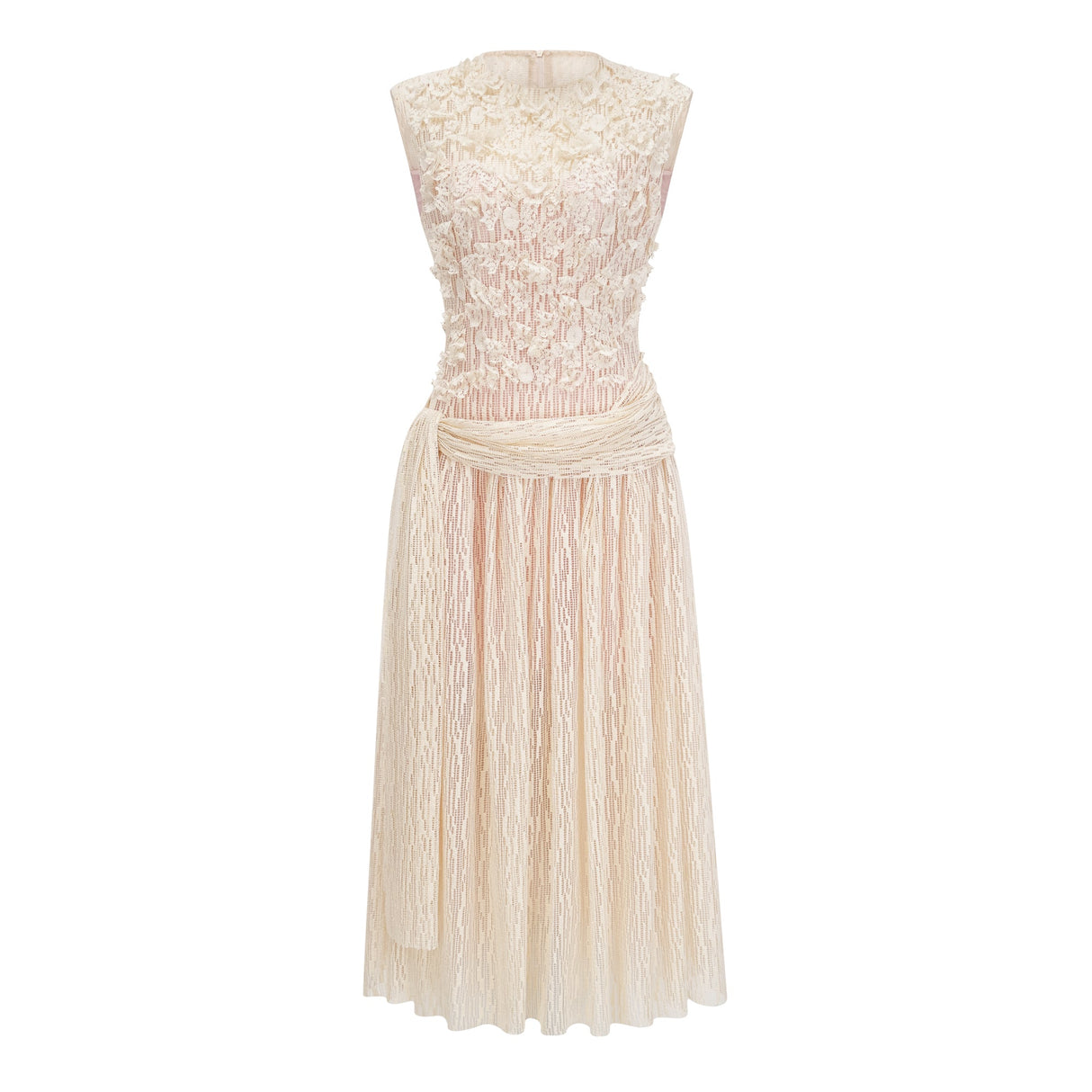 Aurohaya Cynthia Neutrals 3D Petal Textured Midi Dress