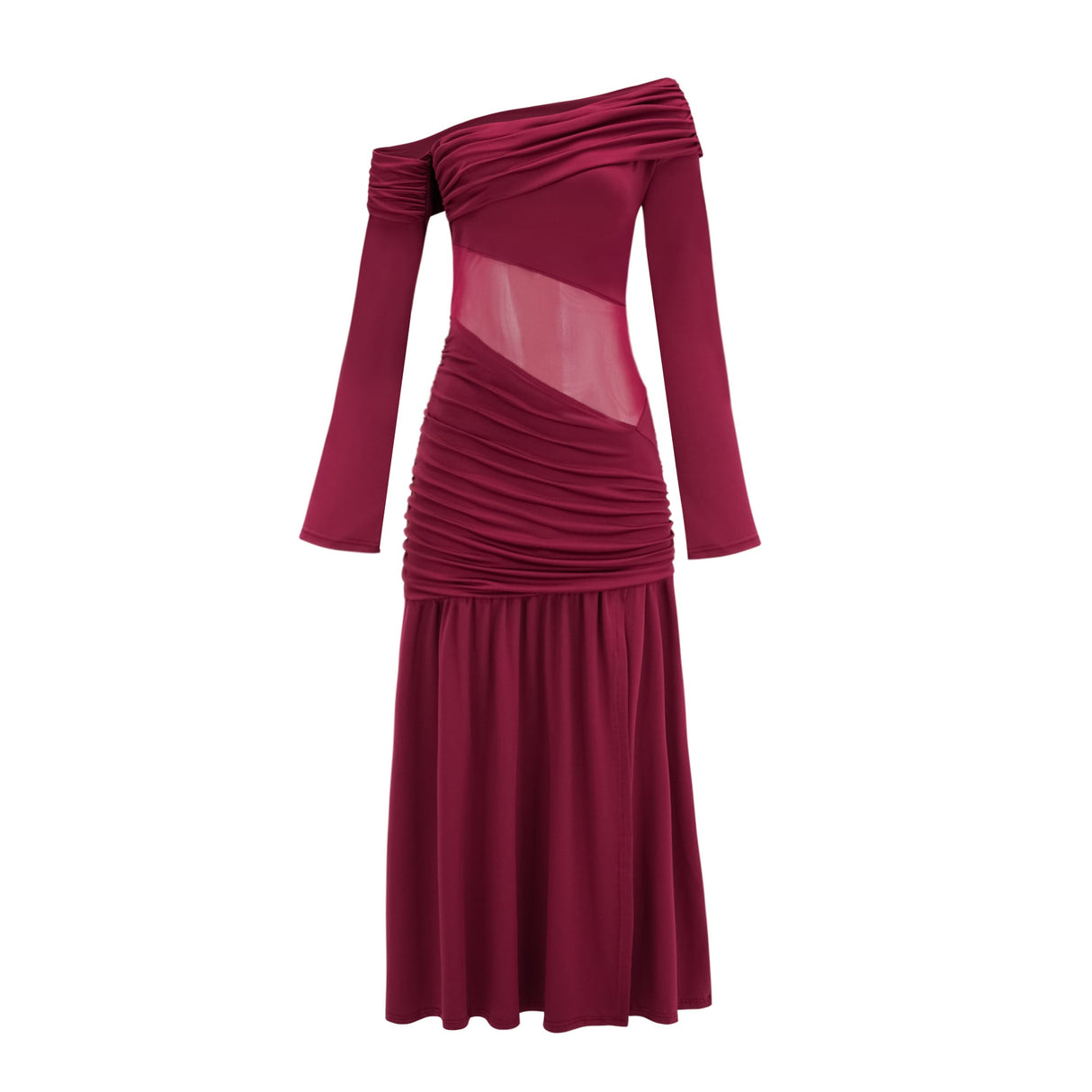 Aurohaya Anastasia Burgundy One Shoulder Gathered Maxi Dress