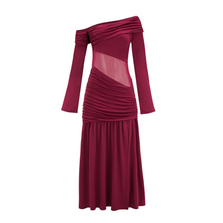 Aurohaya Anastasia Burgundy One Shoulder Gathered Maxi Dress