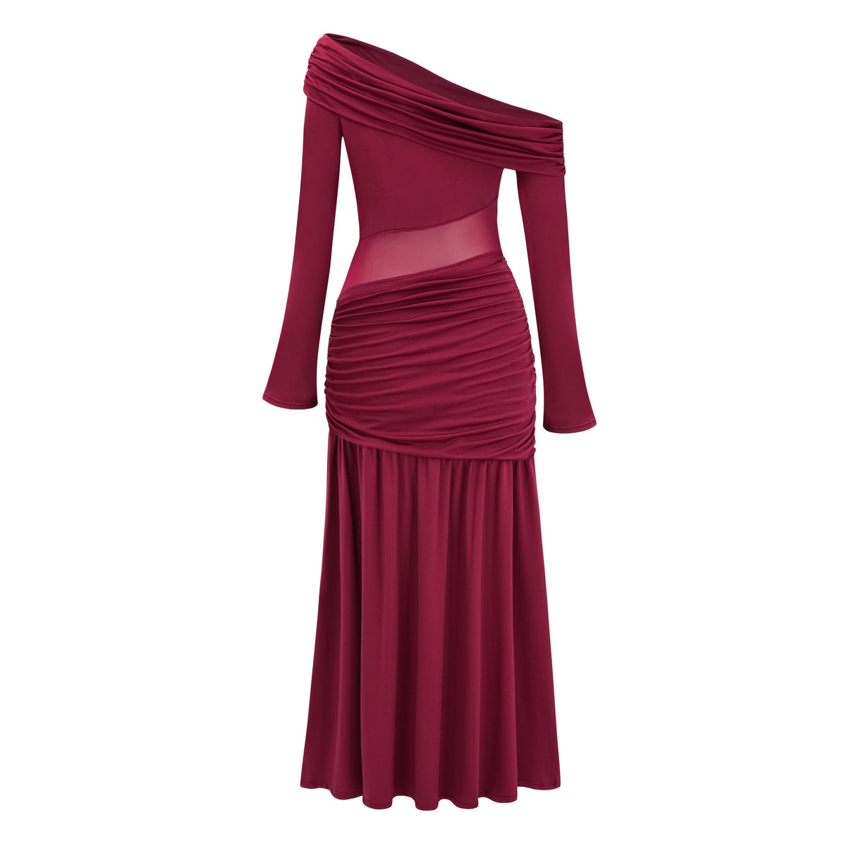 Aurohaya Anastasia Burgundy One Shoulder Gathered Maxi Dress